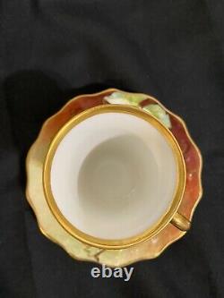 Antique French Porcelain Cup & Saucer Jacob Petit Studio, Signed G. Rose