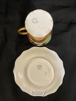 Antique French Porcelain Cup & Saucer Jacob Petit Studio, Signed G. Rose