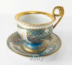 Antique French Sevres Type Teacup and Saucer Floral Gilt Decoration