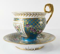 Antique French Sevres Type Teacup and Saucer Floral Gilt Decoration