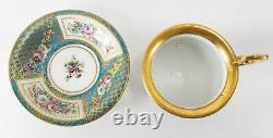 Antique French Sevres Type Teacup and Saucer Floral Gilt Decoration