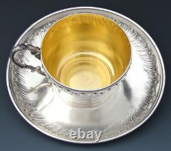 Antique French Sterling Silver Coffee or Tea Cup & Saucer, Louis XV or Rococo