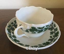 Antique German Meissen Porcelain Tea Cup & Saucer Green Napoleon Ivy Empire