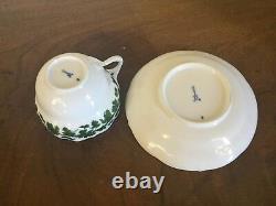 Antique German Meissen Porcelain Tea Cup & Saucer Green Napoleon Ivy Empire