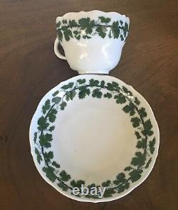 Antique German Meissen Porcelain Tea Cup & Saucer Green Napoleon Ivy Empire