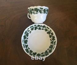 Antique German Meissen Porcelain Tea Cup & Saucer Green Napoleon Ivy Empire