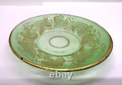 Antique Gilt Enameled Moser Bohemian Cranberry Glass Tea Cup & Green Saucer