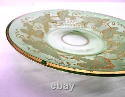 Antique Gilt Enameled Moser Bohemian Cranberry Glass Tea Cup & Green Saucer