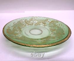 Antique Gilt Enameled Moser Bohemian Cranberry Glass Tea Cup & Green Saucer