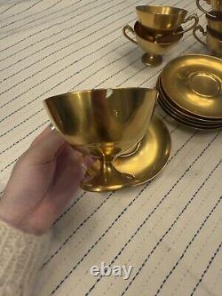 Antique Gold Gilt Porcelain Teacups and Saucer Set of 6