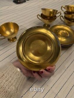 Antique Gold Gilt Porcelain Teacups and Saucer Set of 6