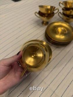 Antique Gold Gilt Porcelain Teacups and Saucer Set of 6