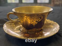 Antique Gold Teacup & Saucer with Raised Gold and Gold Interior Haviland