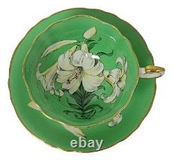 Antique Green Paragon Porcelain Tea Cup Saucer Easter Lily Gold Trim EXCELLENT