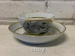 Antique Grisaille Painted Tea Cup / Bowl & Saucer with Cupid & Flora Carriage Dec