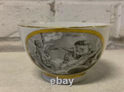 Antique Grisaille Painted Tea Cup / Bowl & Saucer with Cupid & Flora Carriage Dec