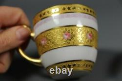 Antique Hand Painted French Porcelain LIMOGES Tea Cup and Saucer GOLD ENCRUSTED