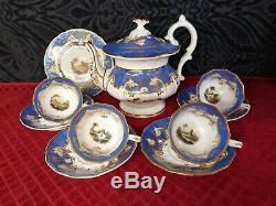 Antique Hand Painted Tea Set, cir early1800s davenport, coalport, worchester 11pc