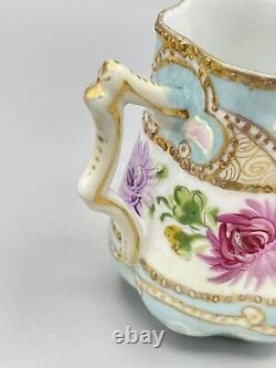 Antique Hand Painted Teacup & Saucer Heavy Enamel Floral Gold Nippon Or Dresden