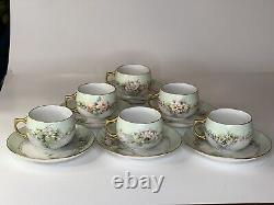 Antique Handpainted J & C Bavarian Fine Bone Tea Cup And Saucer Set O 6 RARE