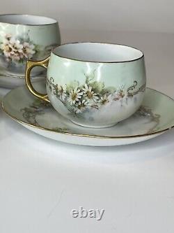 Antique Handpainted J & C Bavarian Fine Bone Tea Cup And Saucer Set O 6 RARE