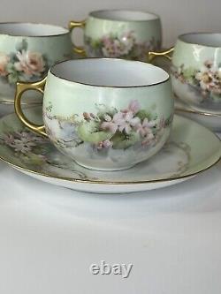 Antique Handpainted J & C Bavarian Fine Bone Tea Cup And Saucer Set O 6 RARE