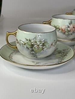 Antique Handpainted J & C Bavarian Fine Bone Tea Cup And Saucer Set O 6 RARE