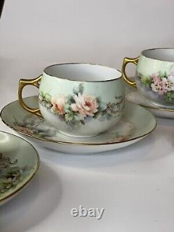 Antique Handpainted J & C Bavarian Fine Bone Tea Cup And Saucer Set O 6 RARE