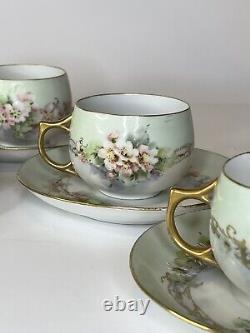 Antique Handpainted J & C Bavarian Fine Bone Tea Cup And Saucer Set O 6 RARE