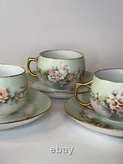 Antique Handpainted J & C Bavarian Fine Bone Tea Cup And Saucer Set O 6 RARE