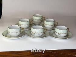 Antique Handpainted J & C Bavarian Fine Bone Tea Cup And Saucer Set O 6 RARE