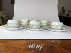 Antique Handpainted J & C Bavarian Fine Bone Tea Cup And Saucer Set O 6 RARE