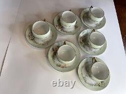 Antique Handpainted J & C Bavarian Fine Bone Tea Cup And Saucer Set O 6 RARE