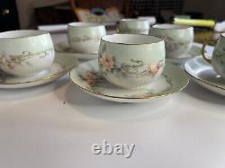 Antique Handpainted J & C Bavarian Fine Bone Tea Cup And Saucer Set O 6 RARE