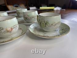 Antique Handpainted J & C Bavarian Fine Bone Tea Cup And Saucer Set O 6 RARE