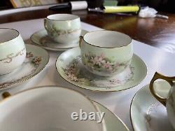 Antique Handpainted J & C Bavarian Fine Bone Tea Cup And Saucer Set O 6 RARE