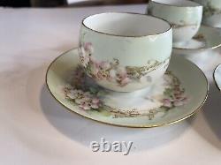 Antique Handpainted J & C Bavarian Fine Bone Tea Cup And Saucer Set O 6 RARE