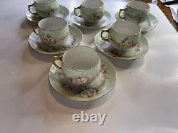 Antique Handpainted J & C Bavarian Fine Bone Tea Cup And Saucer Set O 6 RARE