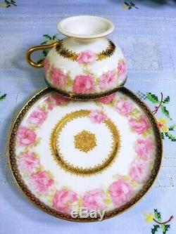 Antique Haviland France Limoges Mckinley Pink Drop Rose Cup Saucer Set
