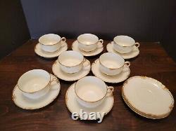 Antique Haviland Limoges Ranson 7 Coffee Tea Cups, 10 Saucers White With Gold Trim