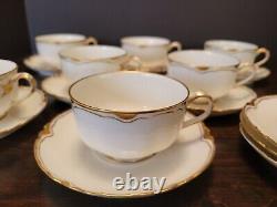 Antique Haviland Limoges Ranson 7 Coffee Tea Cups, 10 Saucers White With Gold Trim