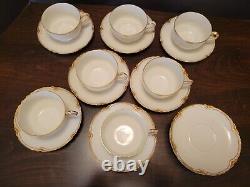 Antique Haviland Limoges Ranson 7 Coffee Tea Cups, 10 Saucers White With Gold Trim