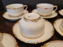 Antique Haviland Limoges Ranson 7 Coffee Tea Cups, 10 Saucers White With Gold Trim