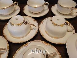 Antique Haviland Limoges Ranson 7 Coffee Tea Cups, 10 Saucers White With Gold Trim