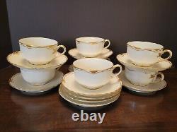 Antique Haviland Limoges Ranson 7 Coffee Tea Cups, 10 Saucers White With Gold Trim