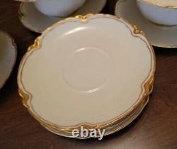 Antique Haviland Limoges Ranson 7 Coffee Tea Cups, 10 Saucers White With Gold Trim