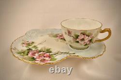 Antique Haviland Limoges Tea Cup & Biscuit Tray, Wild Roses