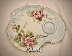 Antique Haviland Limoges Tea Cup & Biscuit Tray, Wild Roses