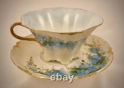 Antique Haviland Limoges Tea Cup & Saucer, Forget-Me-Nots