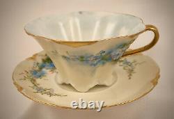 Antique Haviland Limoges Tea Cup & Saucer, Forget-Me-Nots